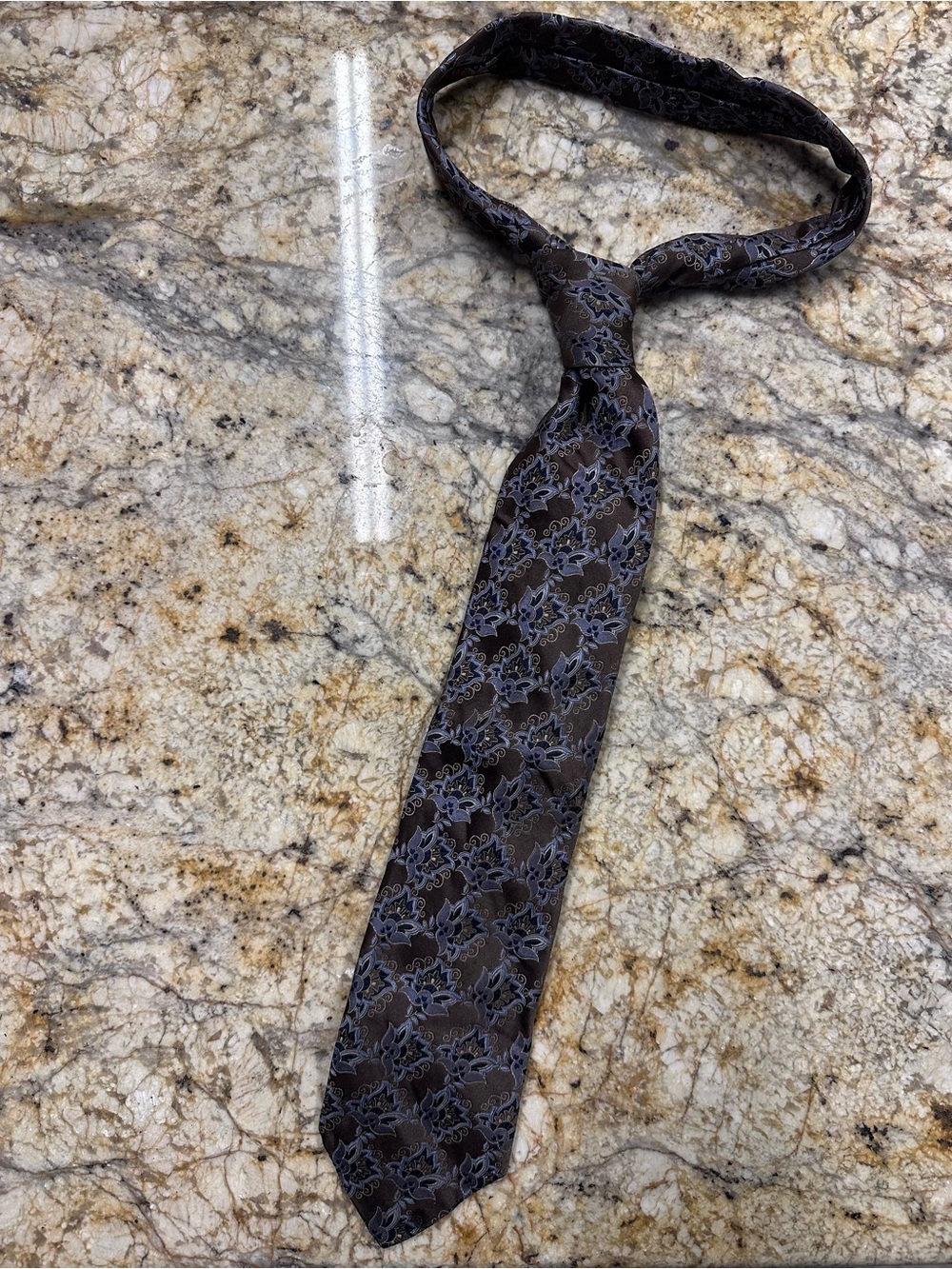 Robert Talbott Brown Tie with Subtle Blue Floral Motif